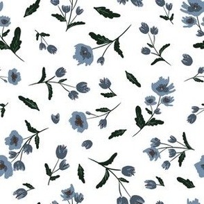 French Linen, Blue and White Flowers, Medium