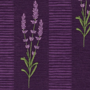 Rustic Lavender Stripes On deep purple with texture - large scale