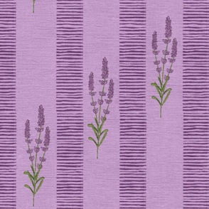 Rustic Lavender Stripes On medium lilac with texture - medium scale