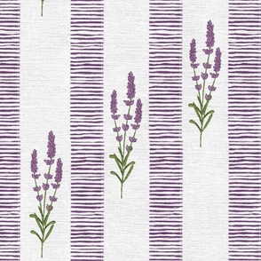 Rustic Lavender Stripes On off white with texture - medium scale