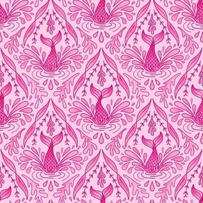 Mermaid Splash – LARGE – Pink Watercolour Damask Diving Tails 