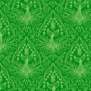 Mermaid Splash – LARGE - Mono Green Damask Diving Tails 