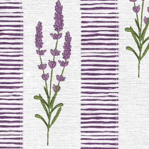 Rustic Lavender Stripes On off white with texture - large scale