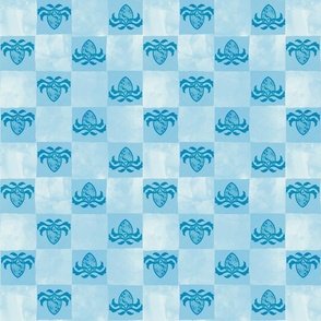 French filigree motif blue on blue check