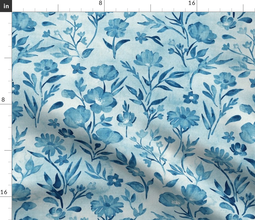 Simple Things Shabby Chic Monochrome Blue Floral with Texture
