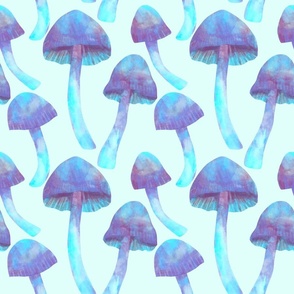Pastel Purple Watercolor Mushrooms on  a Pastel  Blue Background