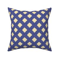 Texturised diagonal Prussian blue + buttery-cream lattice by Su_G_SuSchaefer