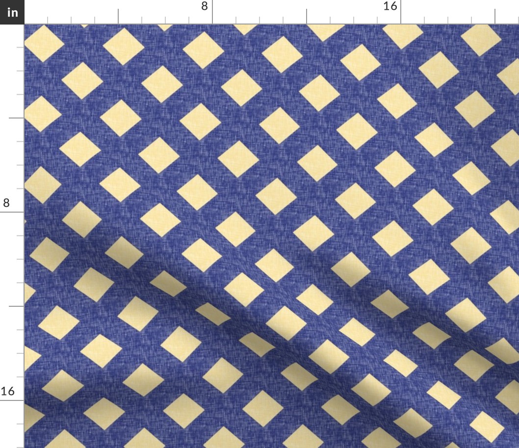 Texturised diagonal Prussian blue + buttery-cream lattice by Su_G_SuSchaefer
