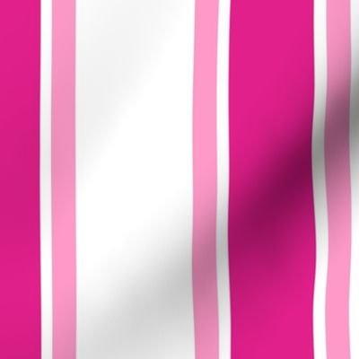 Jumbo Wallpaper Scale Barbiecore French Ticking Vertical Stripes in Shocking and Hot Pink