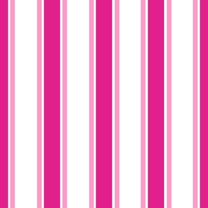 Jumbo Wallpaper Scale Barbiecore French Ticking Vertical Stripes in Shocking and Hot Pink