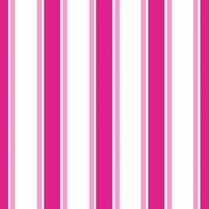 Medium Scale Barbiecore French Ticking Vertical Stripes in Shocking and Hot Pink