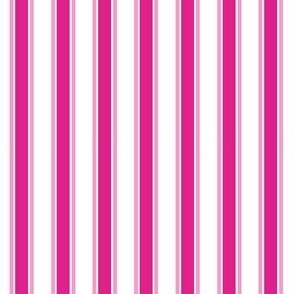 Small Scale Barbiecore French Ticking Vertical Stripes in Shocking and Hot Pink