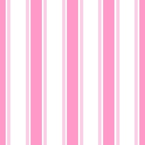 Jumbo Wallpaper Scale Barbiecore French Ticking Vertical Stripes in Hot and Light Pink