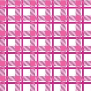 Smaller Scale Barbiecore Plaid Checker Shocking and Hot Pink on White