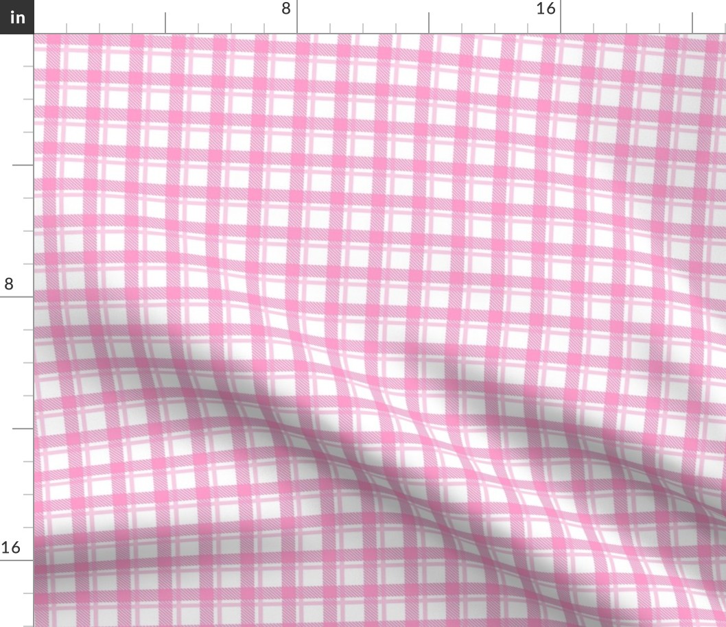 Smaller Scale Barbiecore Plaid Checker Hot and Light Pink on White