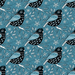 garden birds on lapislazuli blue | medium