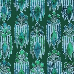 Ikat Botanical Watercolor Dramatic Emerald