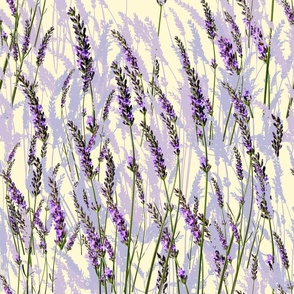 Lavande-de-Provence-French-country linens-lilac-mauve-violet on pale yellow