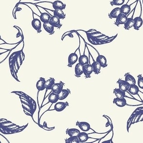 Seamless vintage fruit pattern in purplish dark blue 