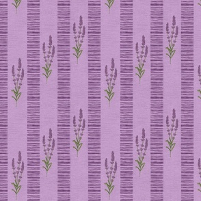 Rustic Lavender Stripes On medium lilac with texture - small scale