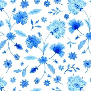 FRENCH FLORALS_BLUE ON WHITE BACKGROUND