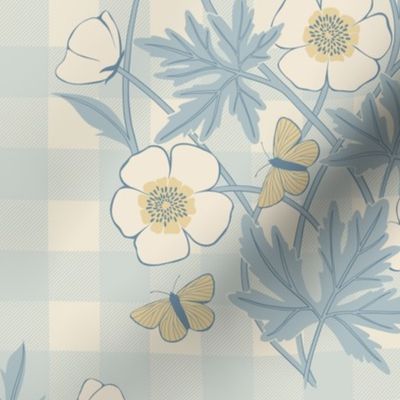 French Country Floral Gingham  | Blue + Yellow