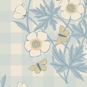 Belle | Classic Blue + Yellow | 12" repeat | French Country Gingham Floral