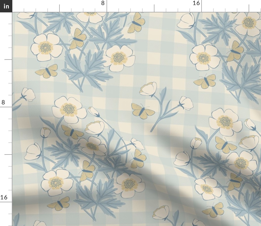 French Country Floral Gingham  | Blue + Yellow
