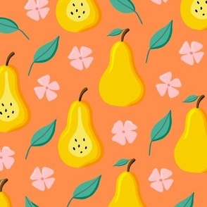 Seamless pear fruit pattern (orange background)