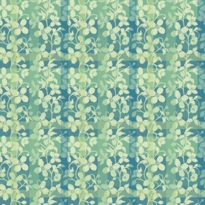 French linen Jacquard clematis blue green - small