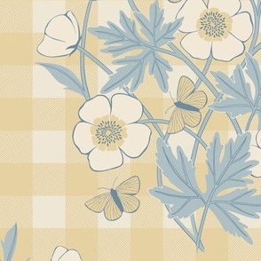 Belle | Classic Yellow + Blue | 12" repeat | French Country Gingham Floral