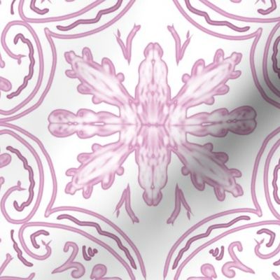 Pink decorative botanical ornament on a white background