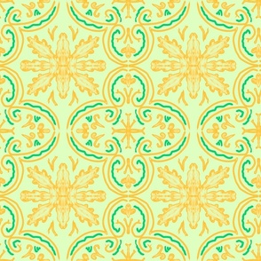 Yellow-green decorative botanical ornament on a light green background