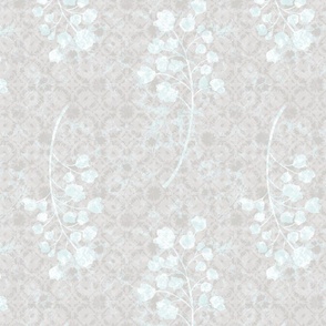 French Country Neutral Taupe and Blue Spray of Leaves Lace