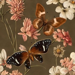 lucy's butterfly garden: moody florals, wildflowers, cottagecore, dark academia, butterfly floral wallpaper