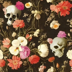Skull Flower Fabric, Wallpaper and Home Decor