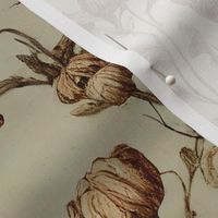 climbing cordelia: moody florals, wildflowers, cottagecore, vintage floral, neutral floral wallpaper