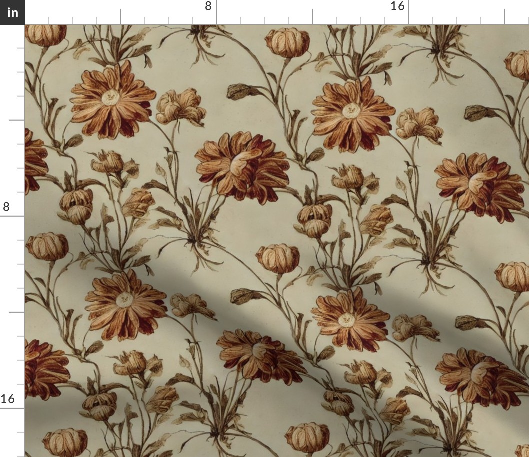 climbing cordelia: moody florals, wildflowers, cottagecore, vintage floral, neutral floral wallpaper