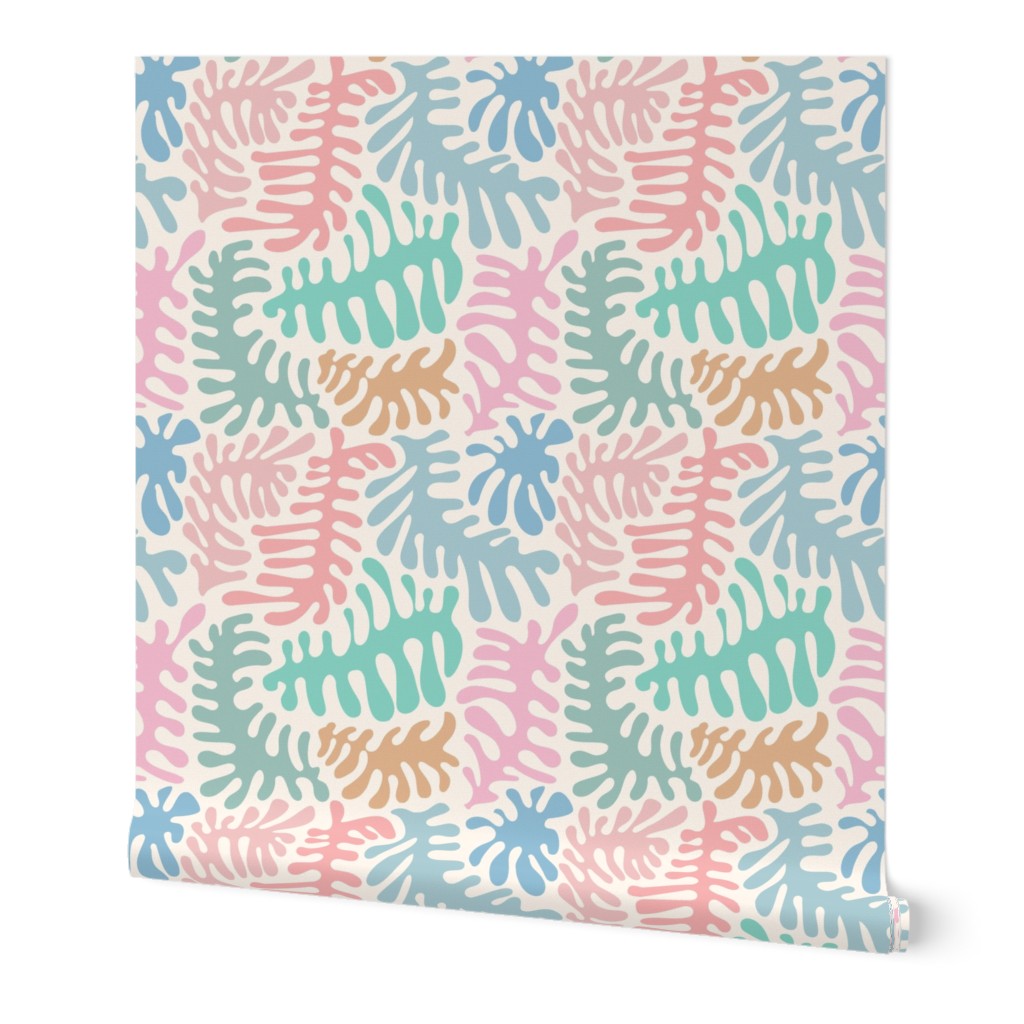 Abstract  groovy corals, seafern branches twigs, nautical marine funky shapes in soft pastel colors
