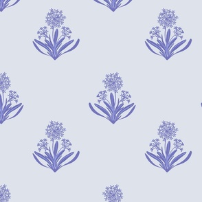 Lilly of the Nile blue Agapanthus medium scale block print pattern French country