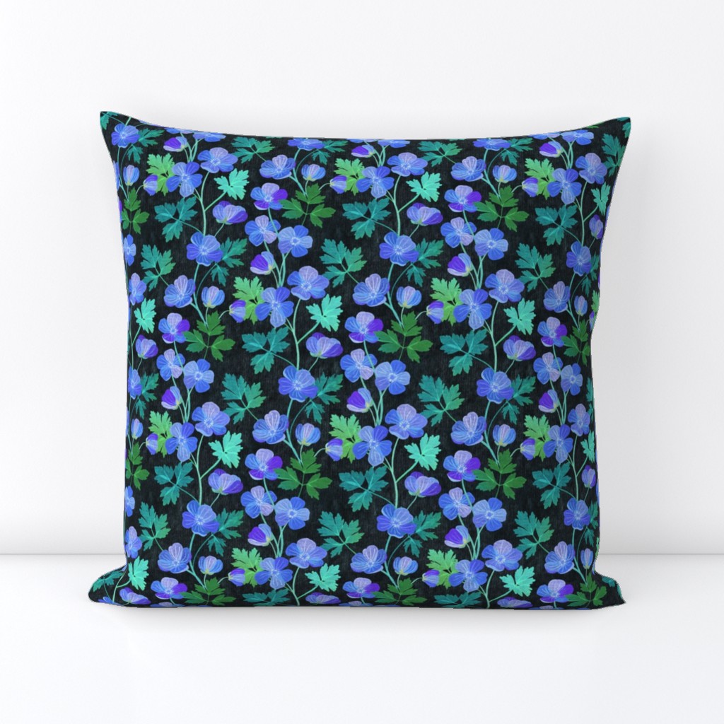 Teal and Purple Floral on Dark Textured Background - medium 