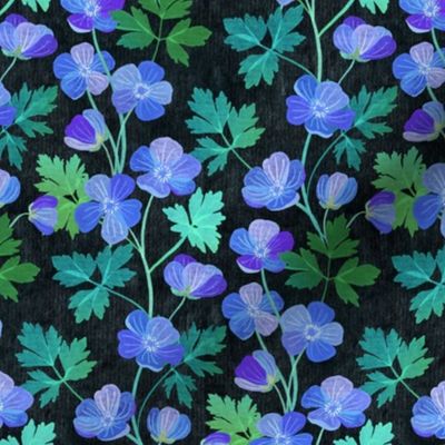 Teal and Purple Floral on Dark Textured Background - medium 