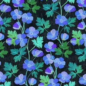 Teal and Purple Floral on Dark Textured Background - medium 