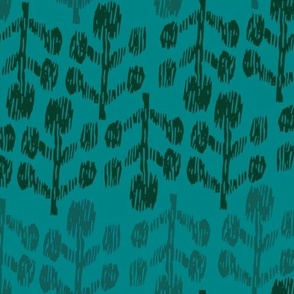 Ikat Silhouette Bud Two Toned Teal Large 