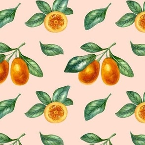 Seamless citrus fruit pattern (orange and baby pink)