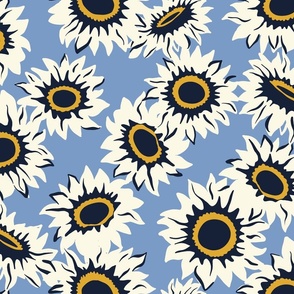 Countryside Sunflower Blue Pattern
