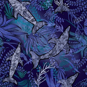 Dolphins Garden Under the Ocean Blue (large scale) 