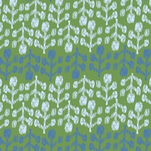 Ikat Silhouette Bud Two Toned Blue on Green