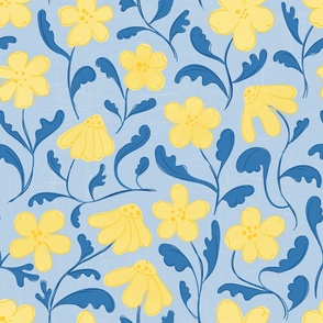 French Country Yellow Wild Flowers On Blue