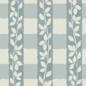 French Country Vineyard - Blue Off-White Stripes with Botanical Vines